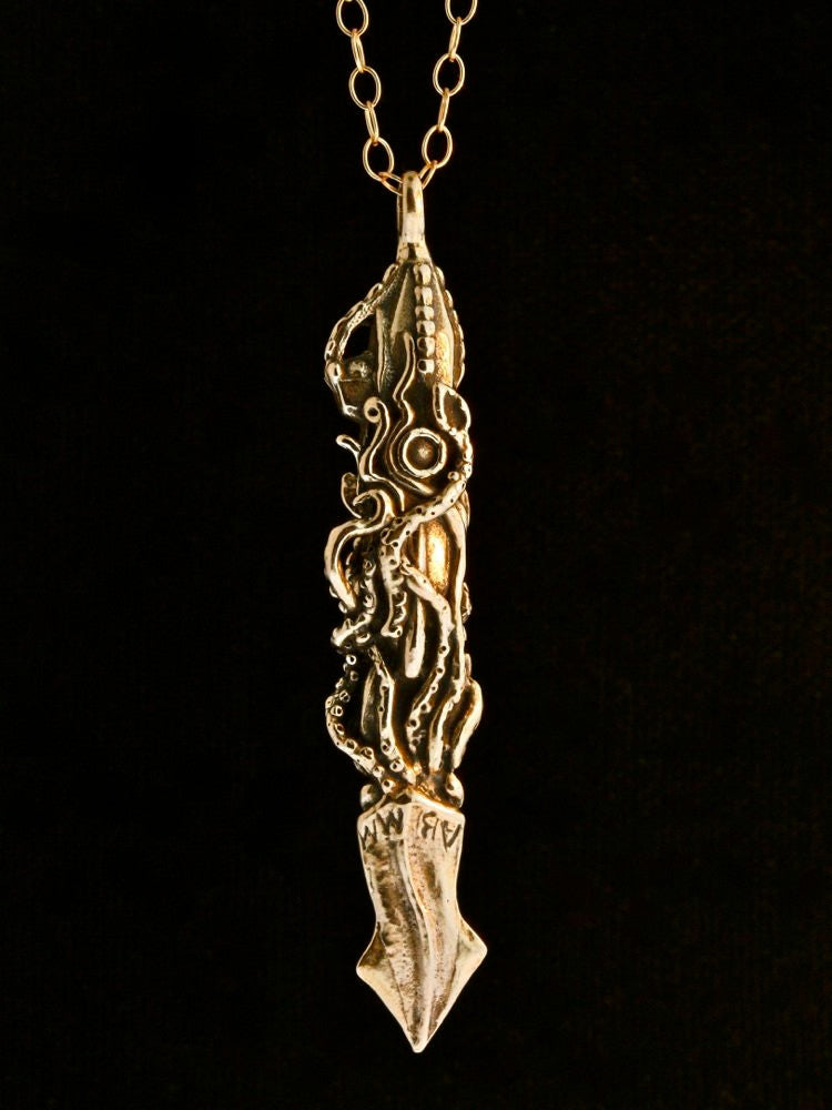 Squid Attacks Nautilus Submarine Pendant - Bronze