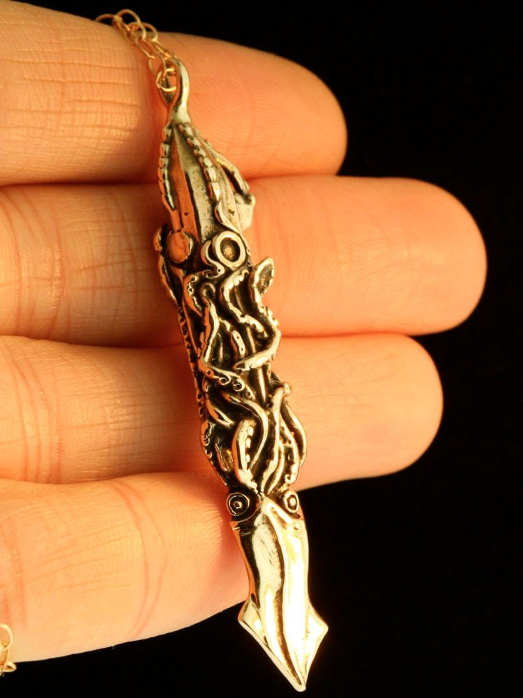 Squid Attacks Nautilus Submarine Pendant - Bronze