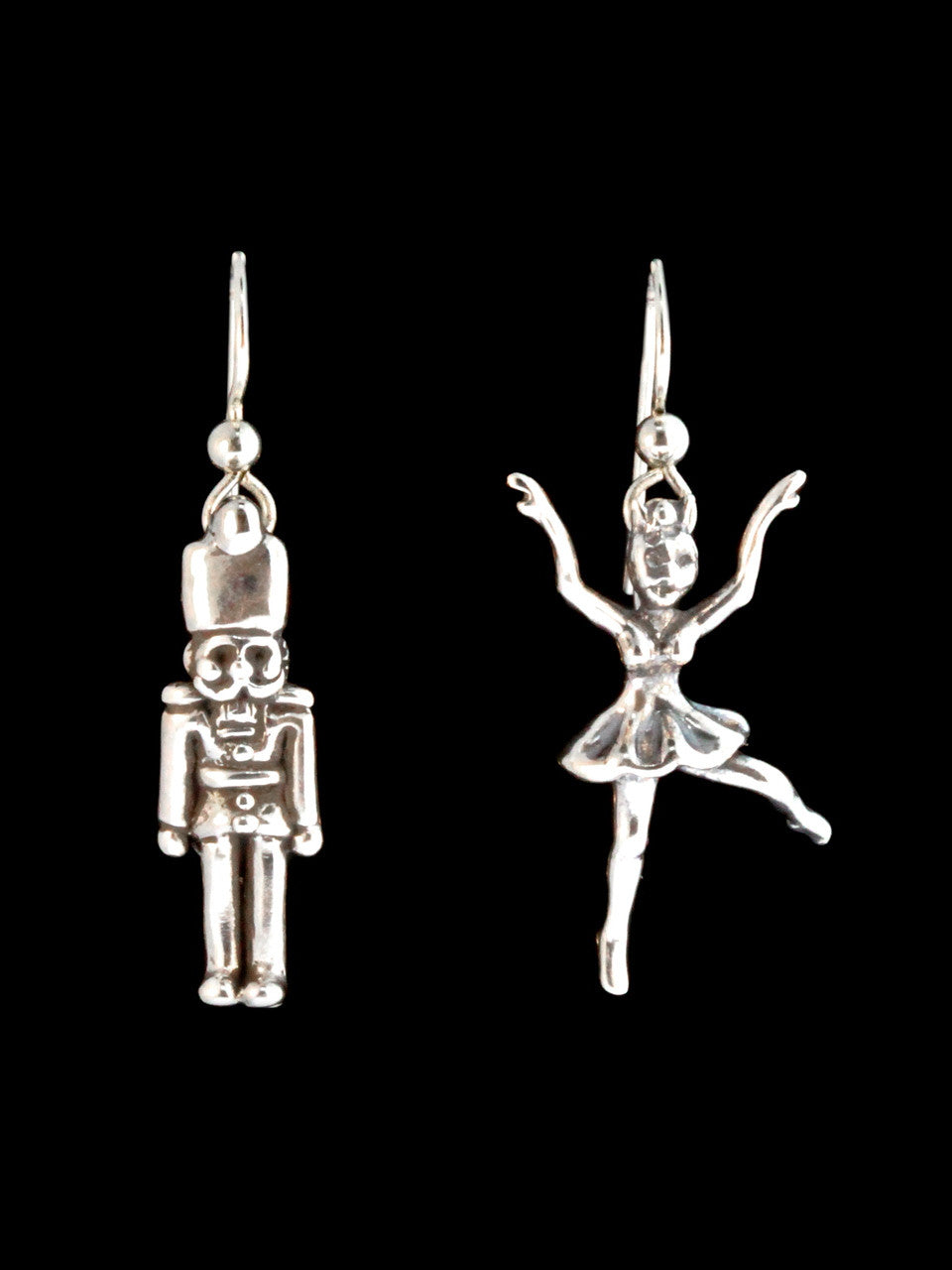 Christmas - Nutcracker and Ballerina Earrings - Silver