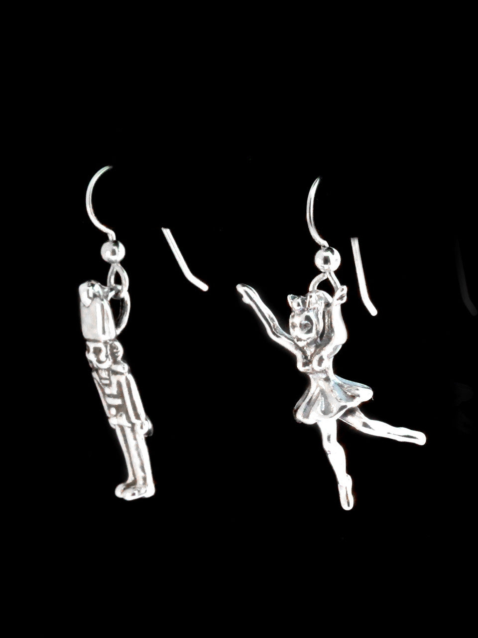 Christmas - Nutcracker and Ballerina Earrings - Silver