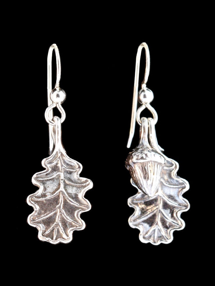 Silver Oak Leaf and Acorn Earrings