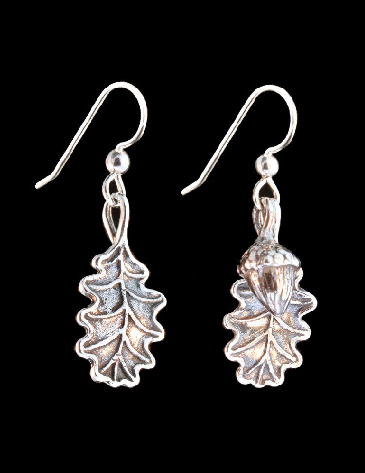 Silver Oak Leaf and Acorn Earrings