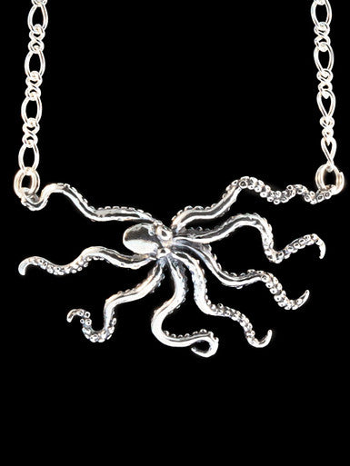 Swimming Octopus Neckpiece with Figure Eight Chain - Silver