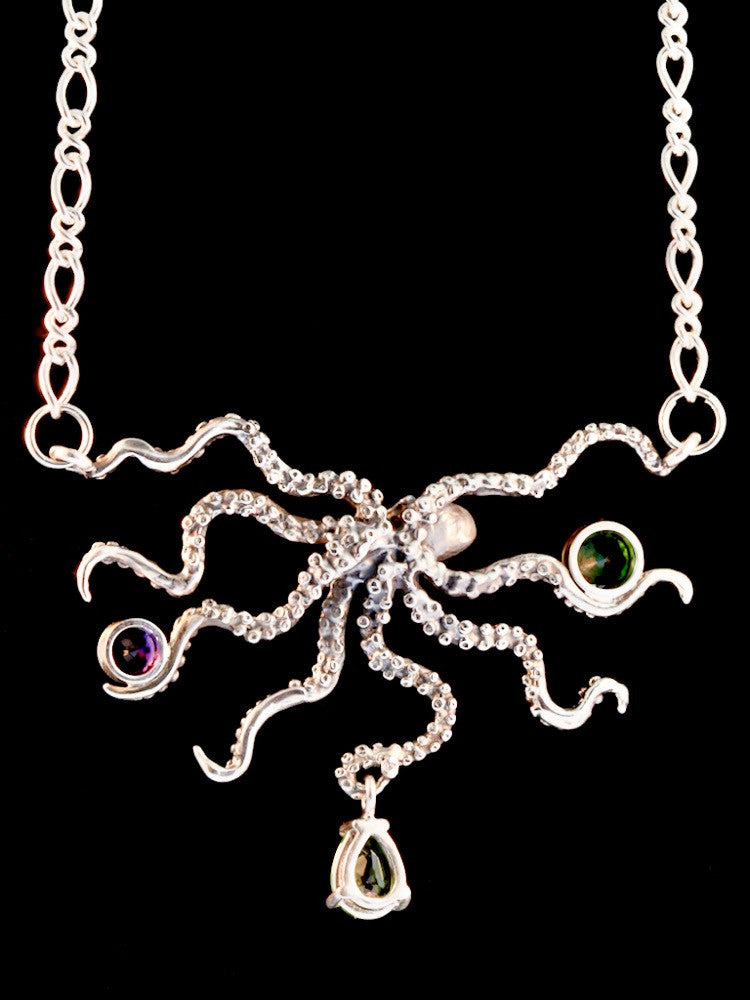 Octopus Neckpiece with Jeweled Treasures - Silver