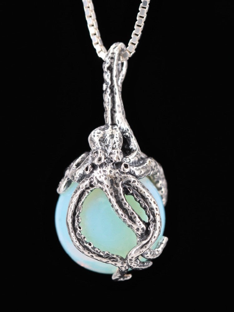 Octopus Pendant w/ Opalite Orb in Silver