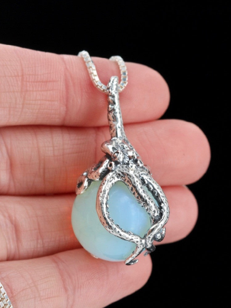 Octopus Pendant w/ Opalite Orb in Silver