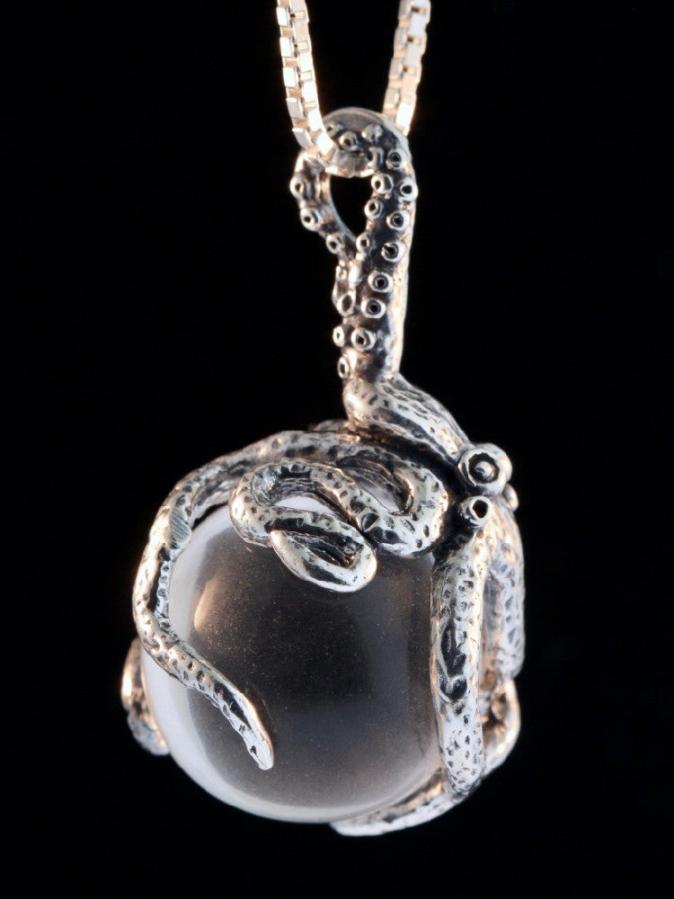 Octopus Pendant w/ Clear Quartz Orb in Silver