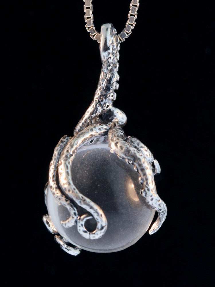 Octopus Pendant w/ Clear Quartz Orb in Silver