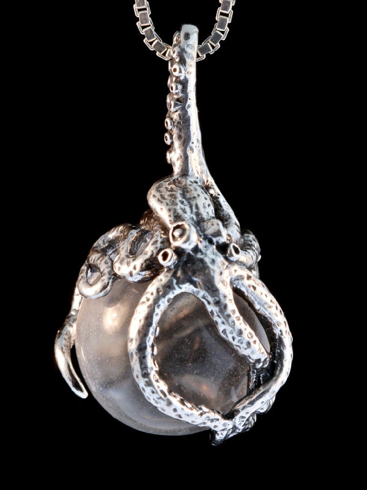 Octopus Pendant w/ Clear Quartz Orb in Silver