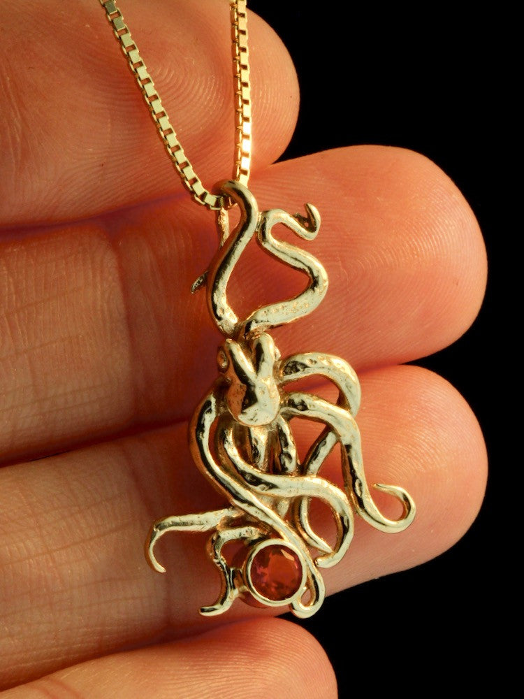 Octopus Charm with Mexican Fire Opal - 14k Gold
