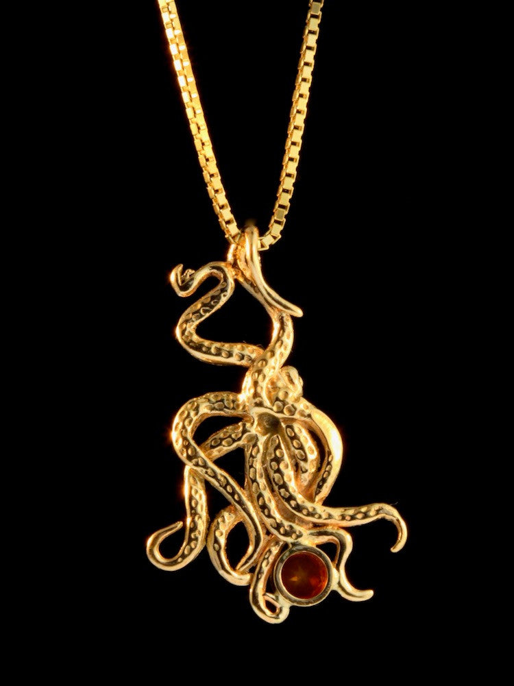 Octopus Charm with Mexican Fire Opal - 14k Gold