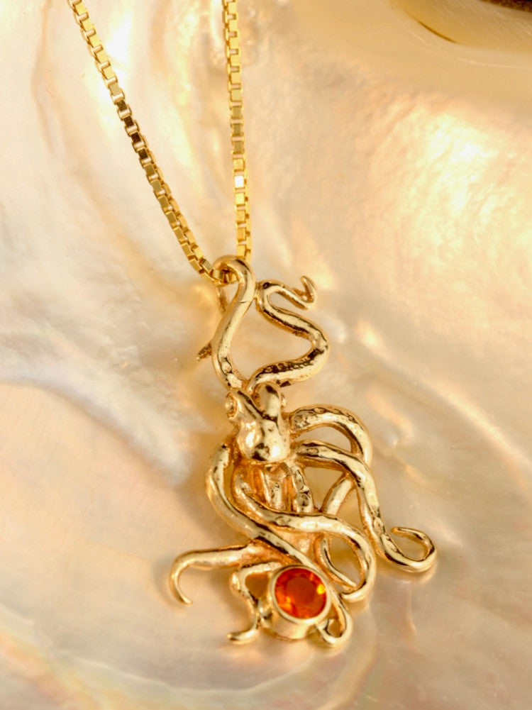 Octopus Charm with Mexican Fire Opal - 14k Gold