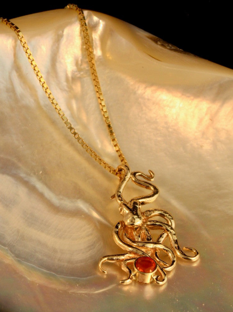 Octopus Charm with Mexican Fire Opal - 14k Gold