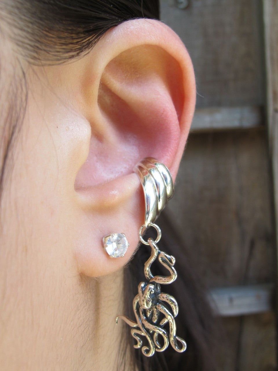 Octopus Ear Cuff Chevron - Silver