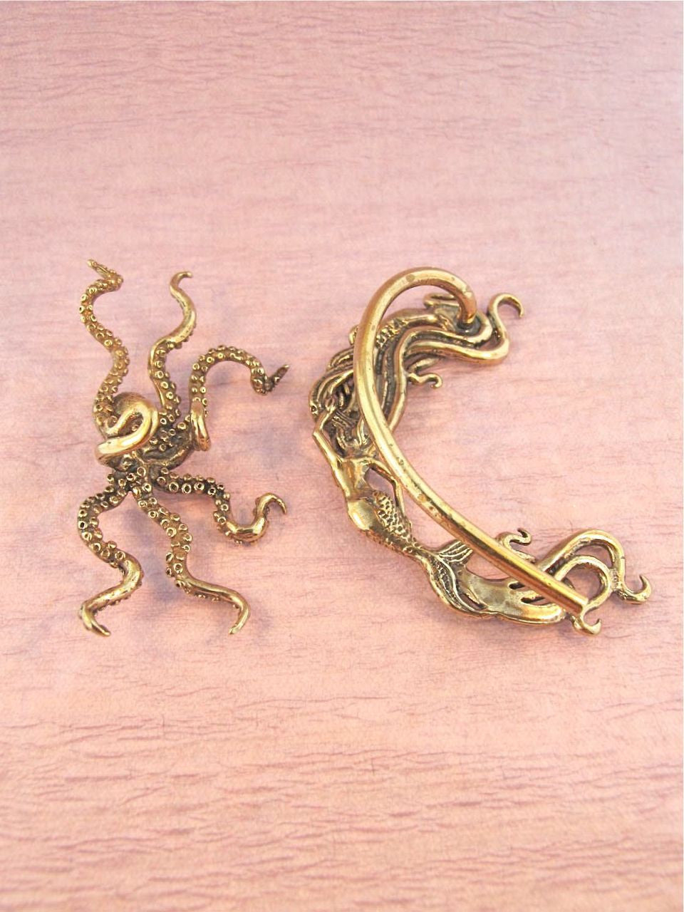 Reverse side of Bronze Octopus and Mermaid Ear Cuff
