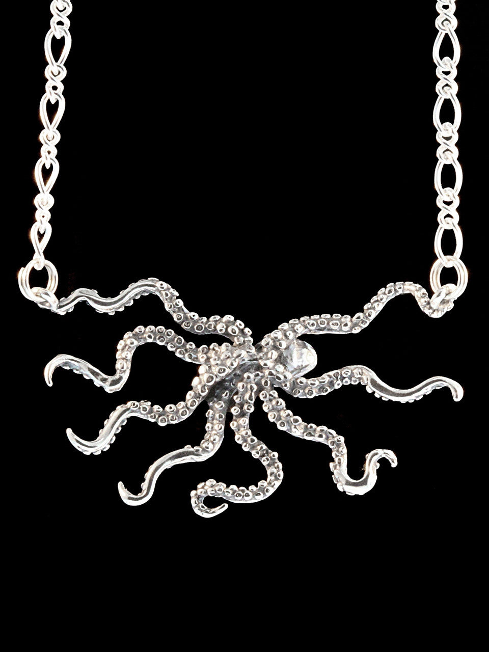 Swimming Octopus Neckpiece with Figure Eight Chain - Silver