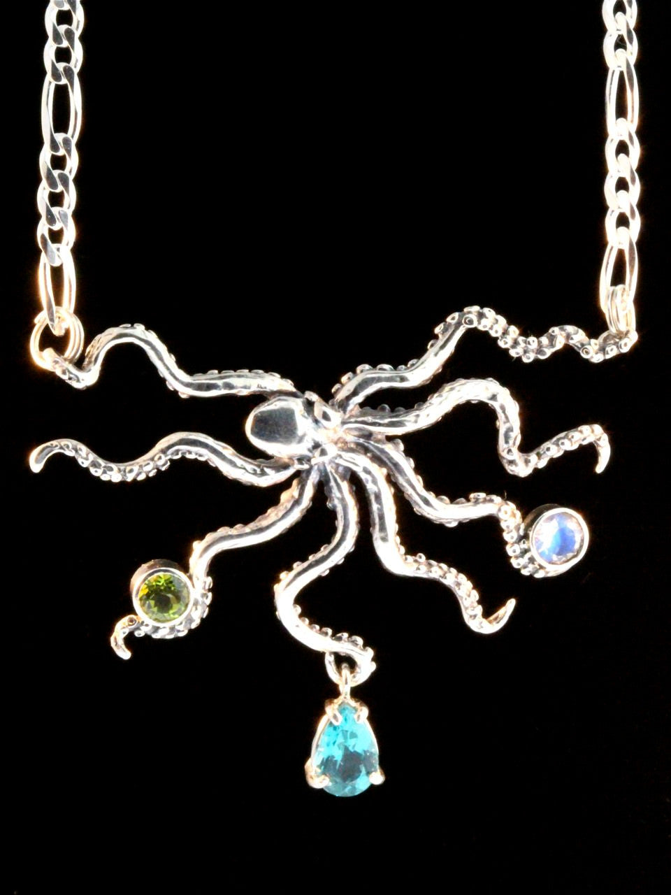 Octopus  Neckpiece with Jeweled Treasure II - Sterling Silver