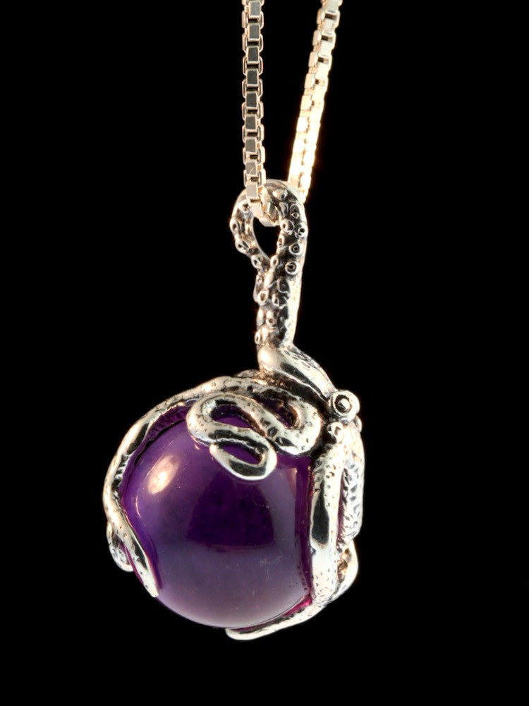Octopus Pendant w/ Amethyst Orb in Silver