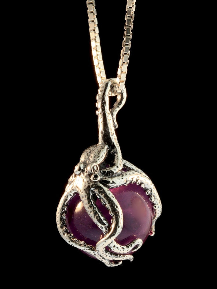 Octopus Pendant w/ Amethyst Orb in Silver