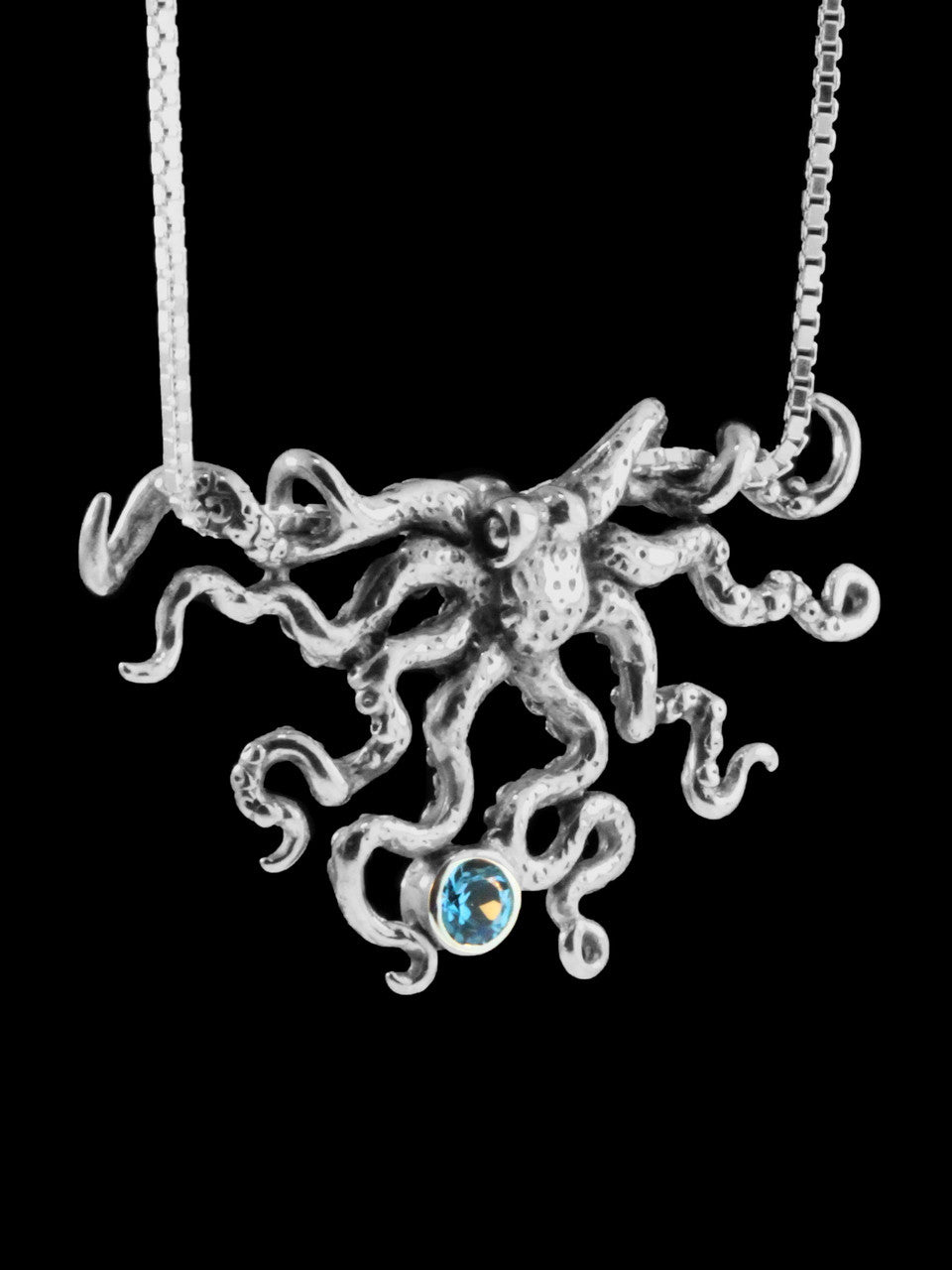 Octopus Slider Pendant with Gemstone - Silver