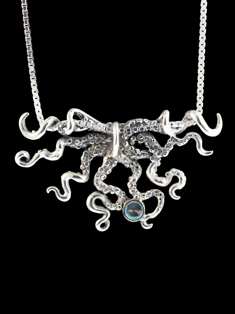 Octopus Slider Pendant with Gemstone - Silver