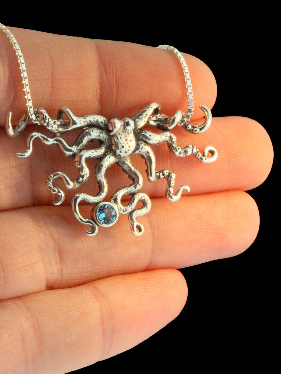 Octopus Slider Pendant with Gemstone - Silver