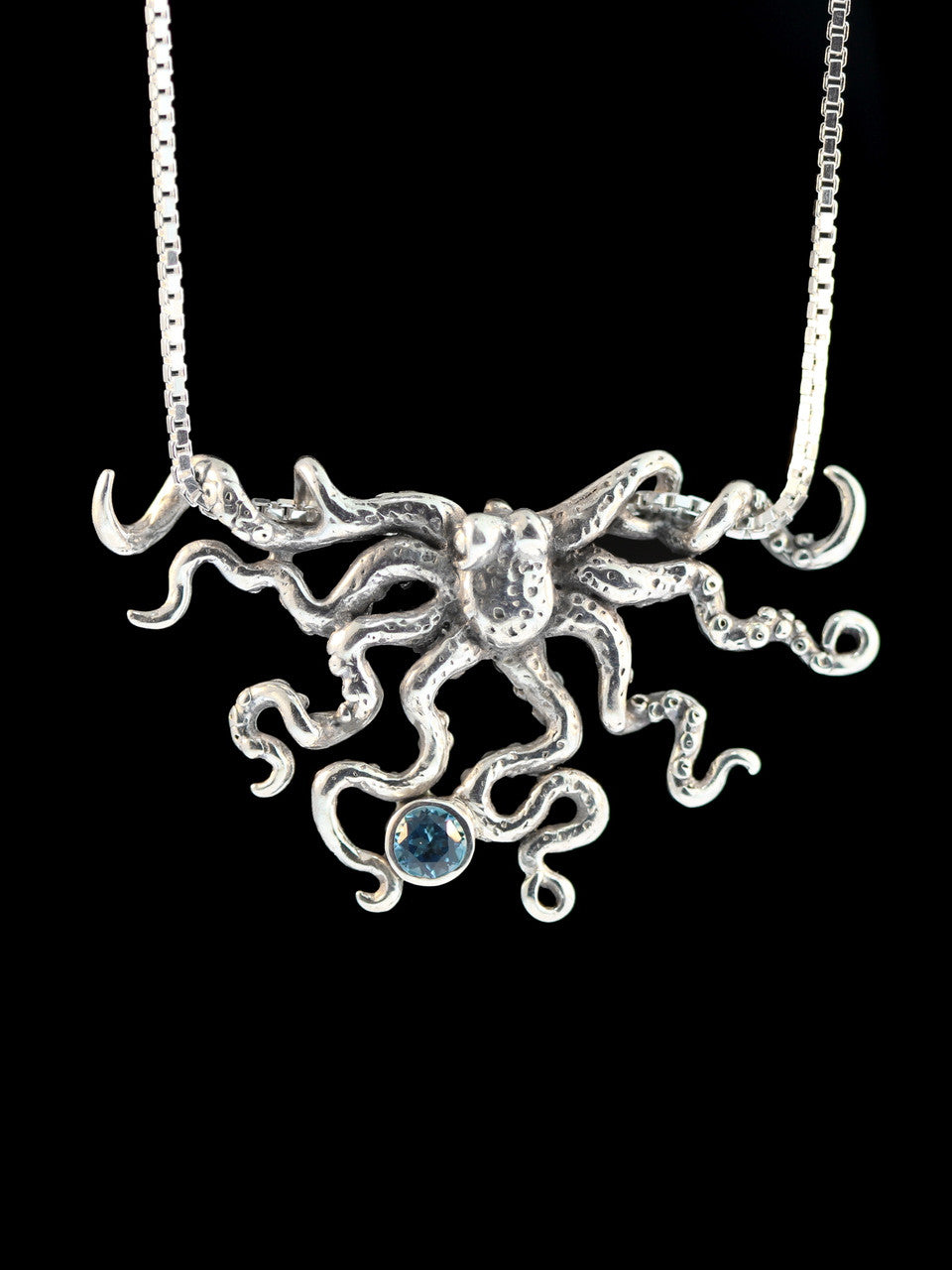 Octopus Slider Pendant with Gemstone - Silver