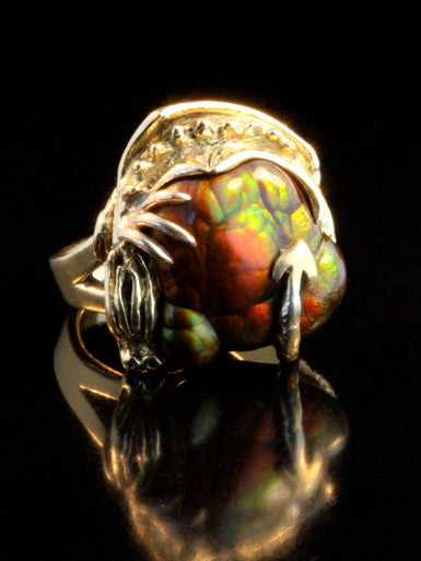 One-of-a-Kind Fire Agate Dragon Ring - Solid 14k Gold