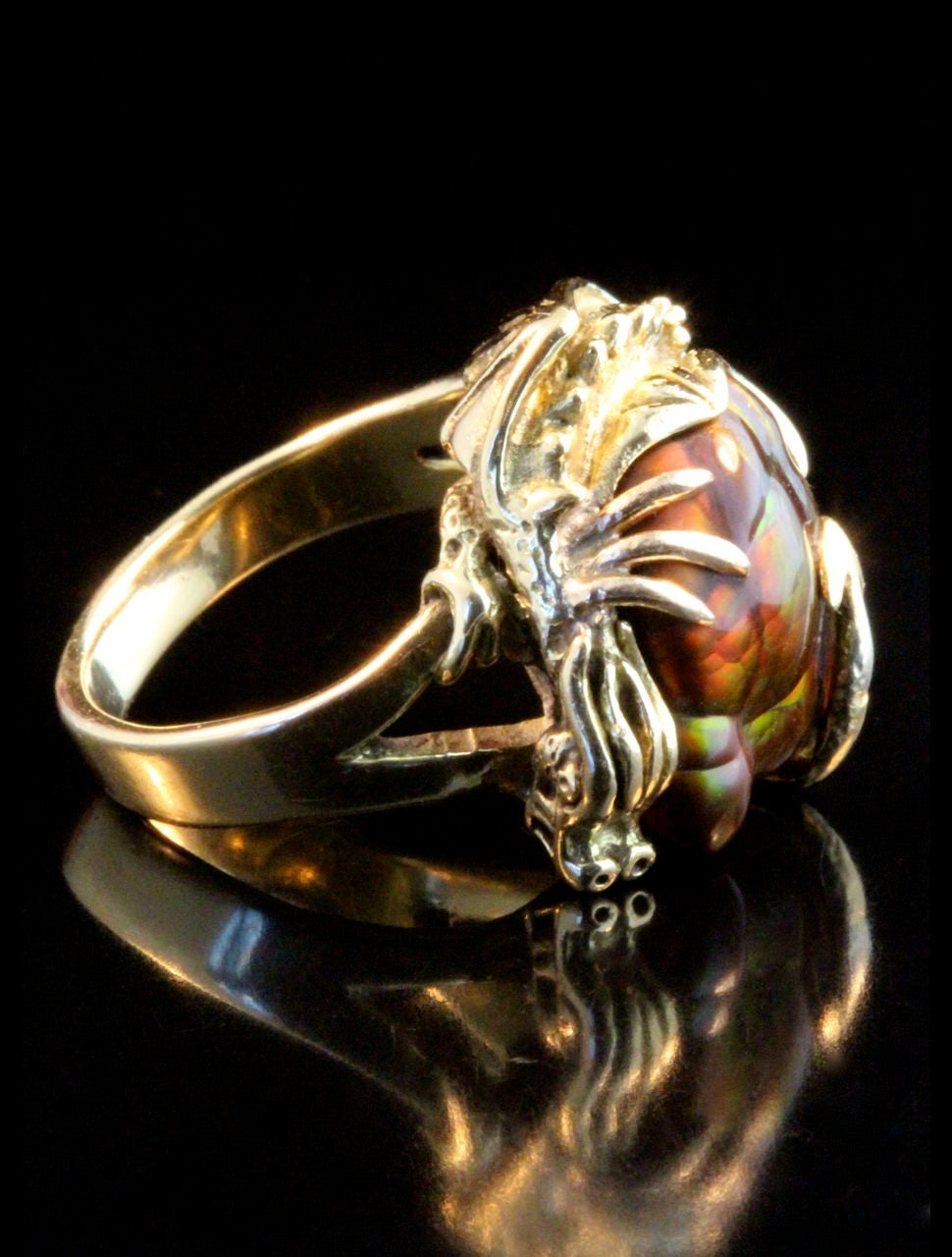 One-of-a-Kind Fire Agate Dragon Ring - Solid 14k Gold