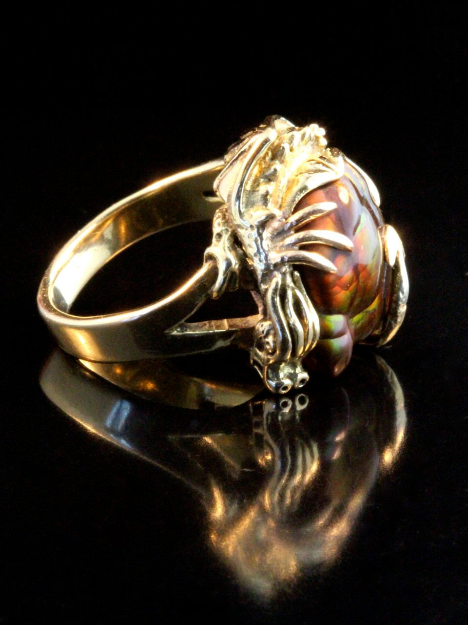 One-of-a-Kind Fire Agate Dragon Ring - Solid 14k Gold