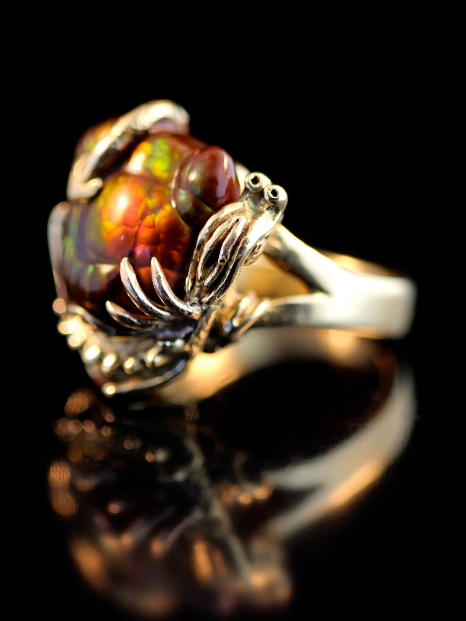 One-of-a-Kind Fire Agate Dragon Ring - Solid 14k Gold