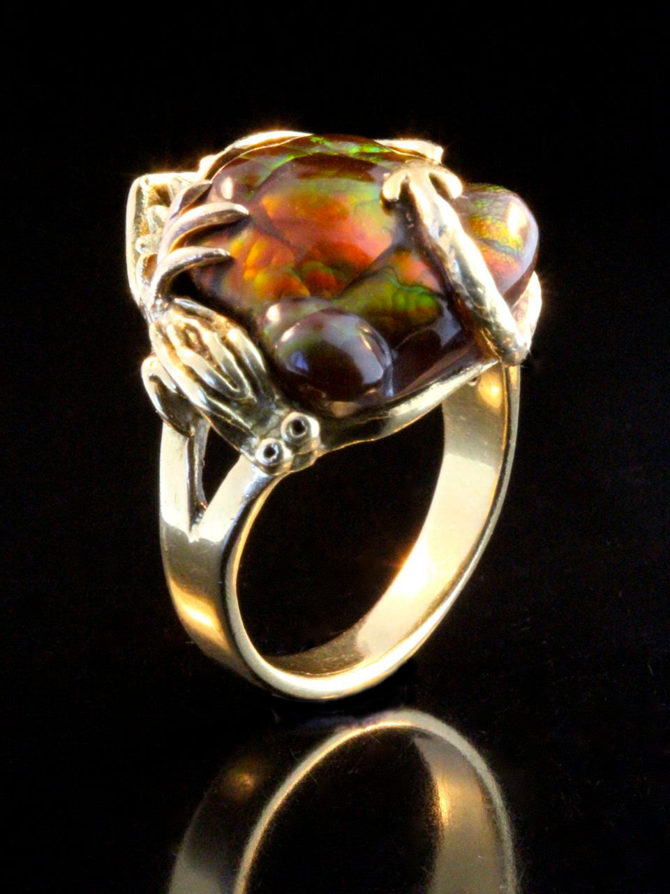 One-of-a-Kind Fire Agate Dragon Ring - Solid 14k Gold