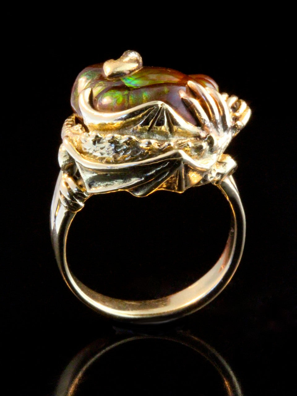 One-of-a-Kind Fire Agate Dragon Ring - Solid 14k Gold
