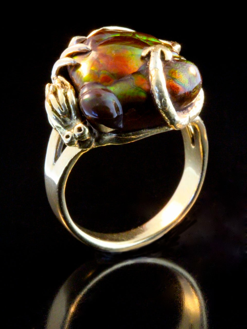 One-of-a-Kind Fire Agate Dragon Ring - Solid 14k Gold