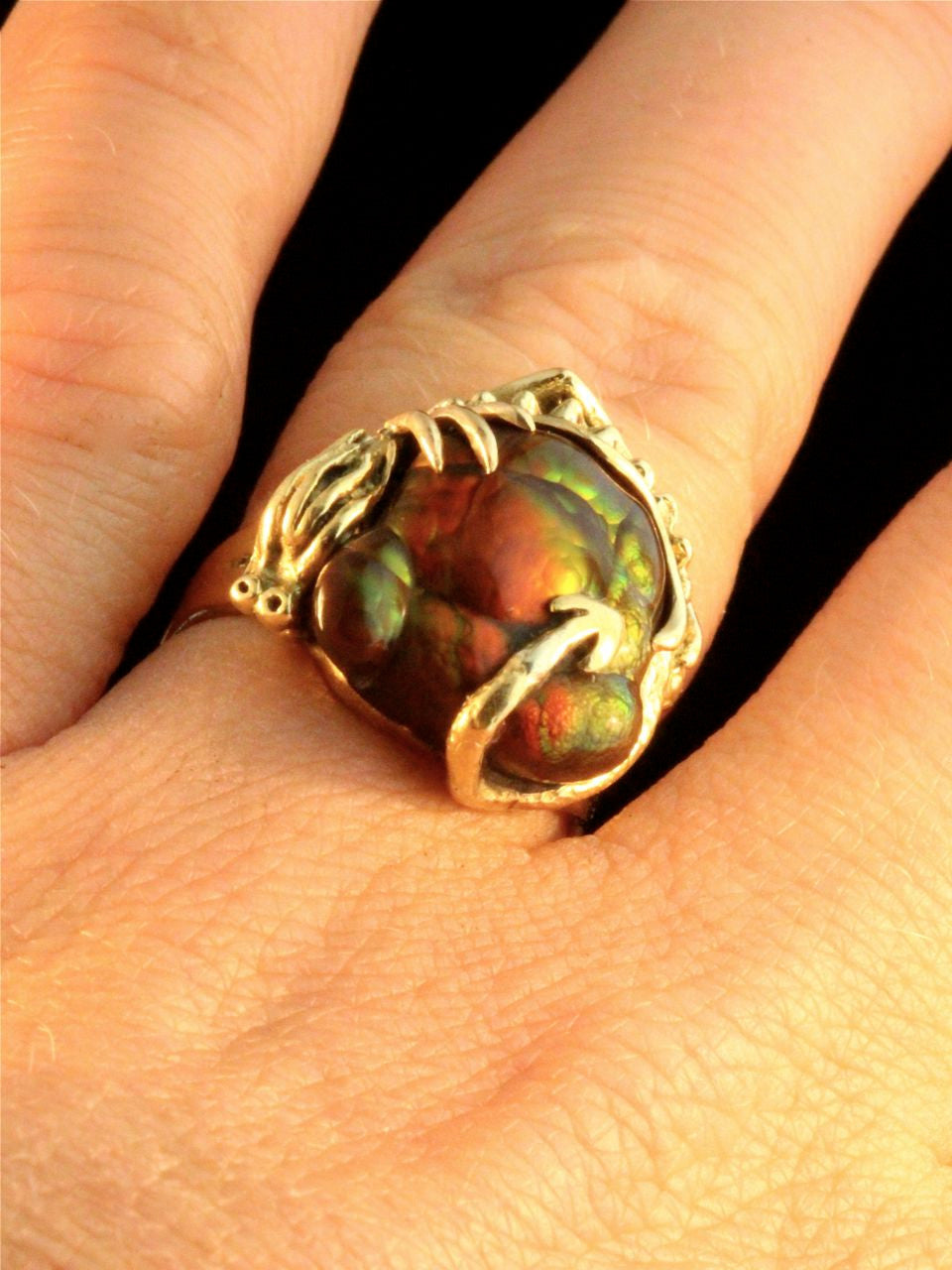 One-of-a-Kind Fire Agate Dragon Ring - Solid 14k Gold