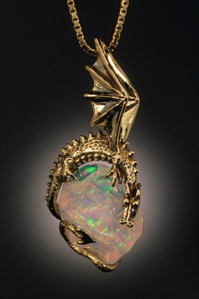 Crystal Ice Dragon with Mexican Fire Opal - 18K Gold - SOLD