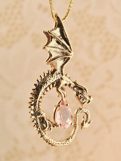 Oracle Dragon Pendant with Morganite - 14K Gold