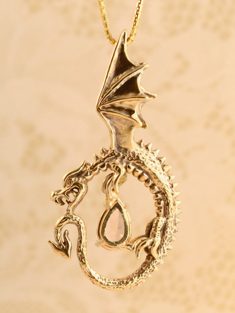 Oracle Dragon Pendant with Morganite in 14K Gold
