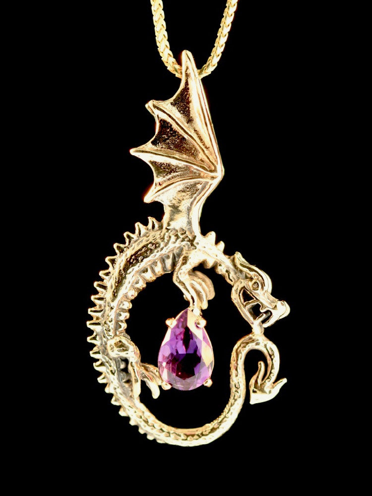 Oracle Dragon with Amethyst - 14K Gold