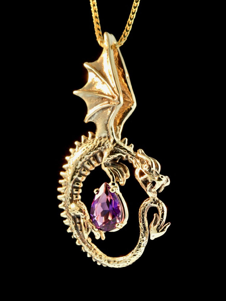 Oracle Dragon with Amethyst - 14K Gold