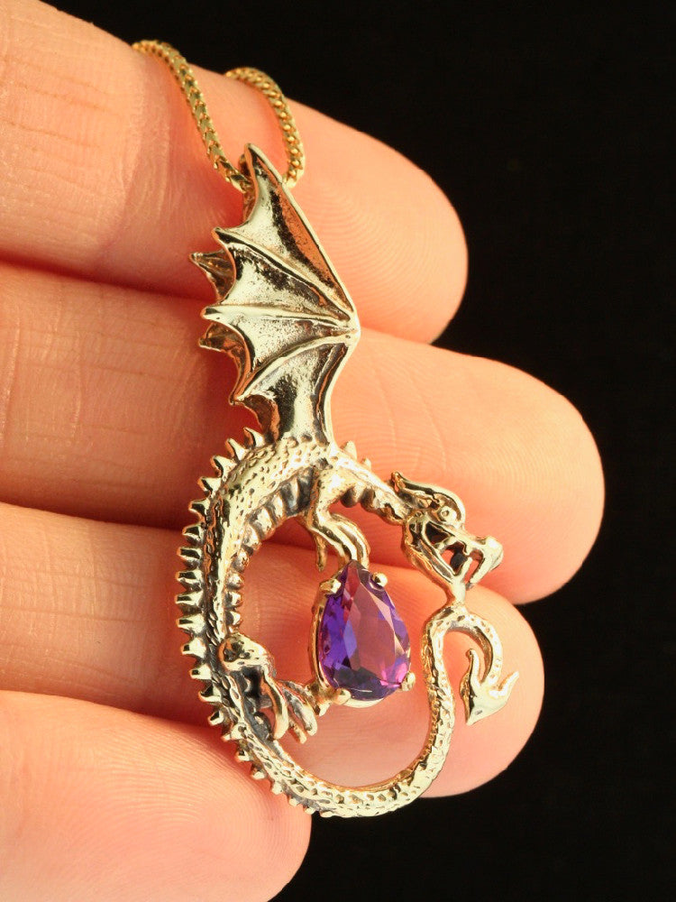 Oracle Dragon with Amethyst - 14K Gold