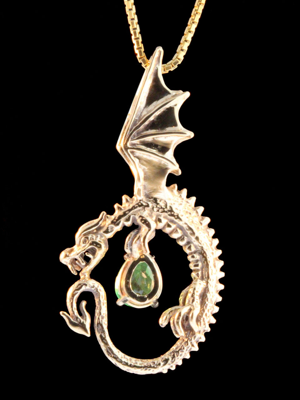 Oracle Dragon Pendant with Tsavorite - Solid 14k Gold