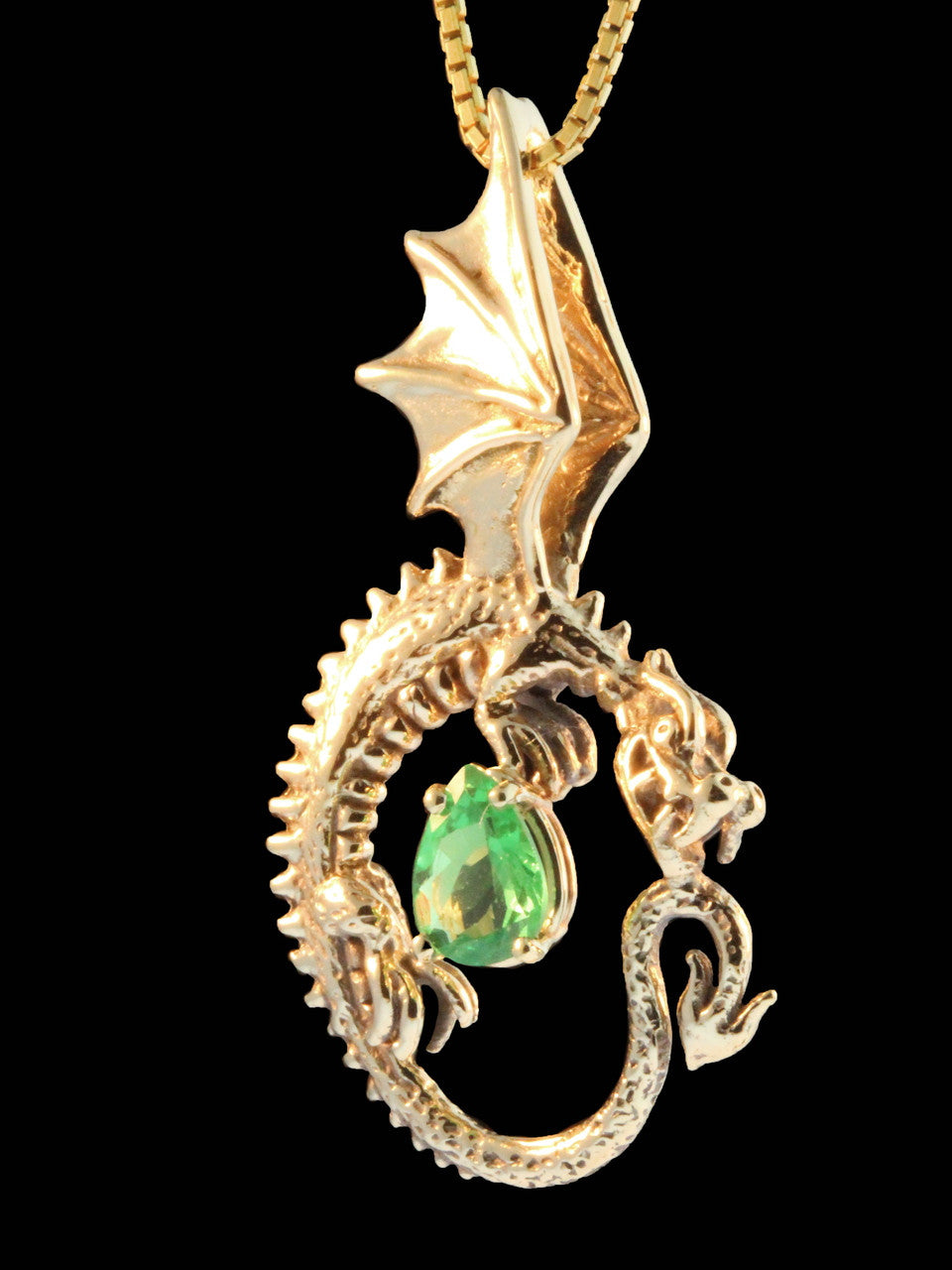 Oracle Dragon Pendant with Tsavorite - Solid 14k Gold