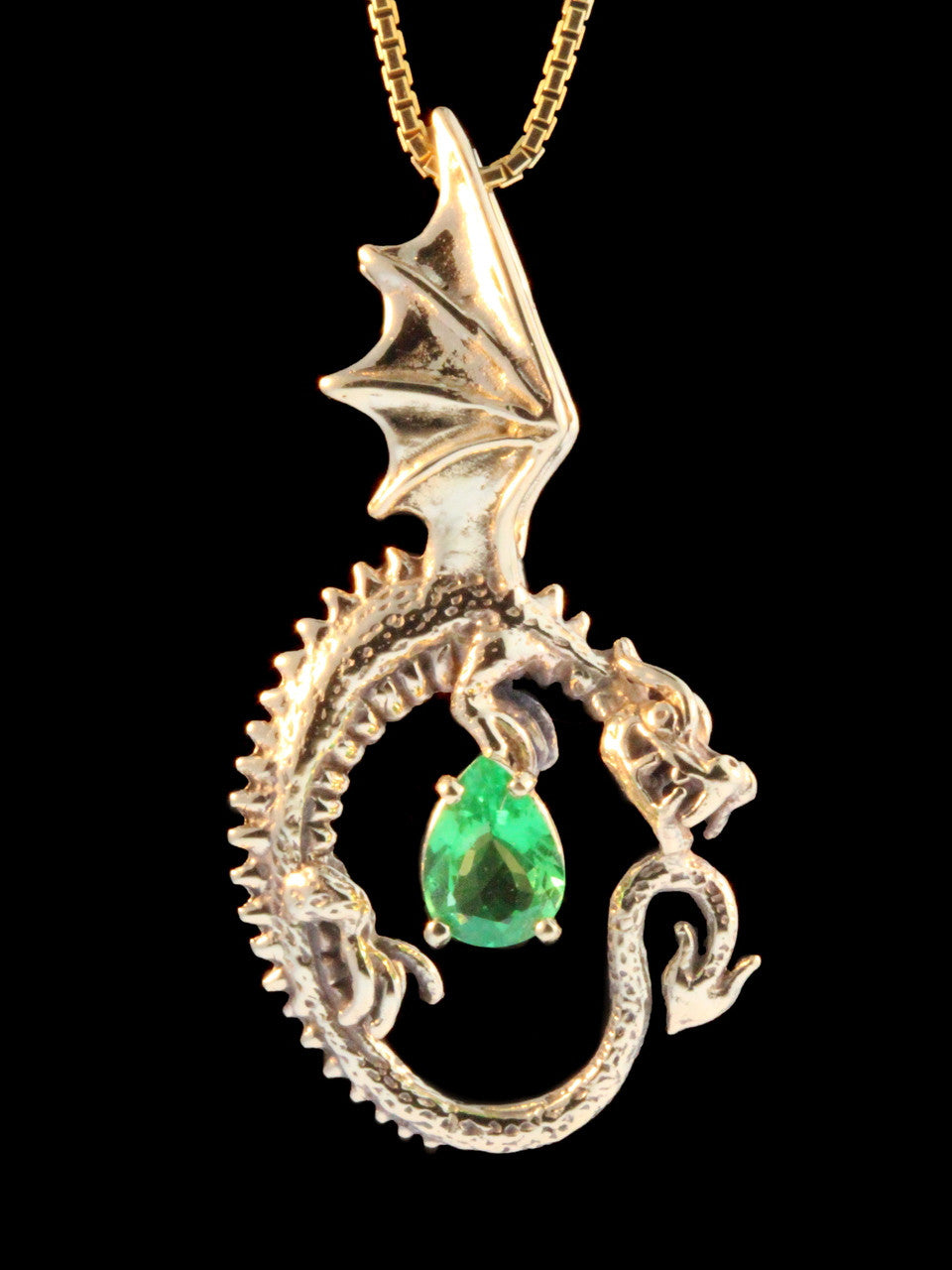 Oracle Dragon Pendant with Tsavorite - Solid 14k Gold