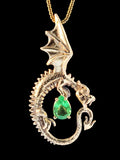 Oracle Dragon Pendant with Tsavorite - Solid 14k Gold