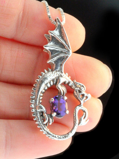 Oracle Dragon Pendant with Gemstone - Silver