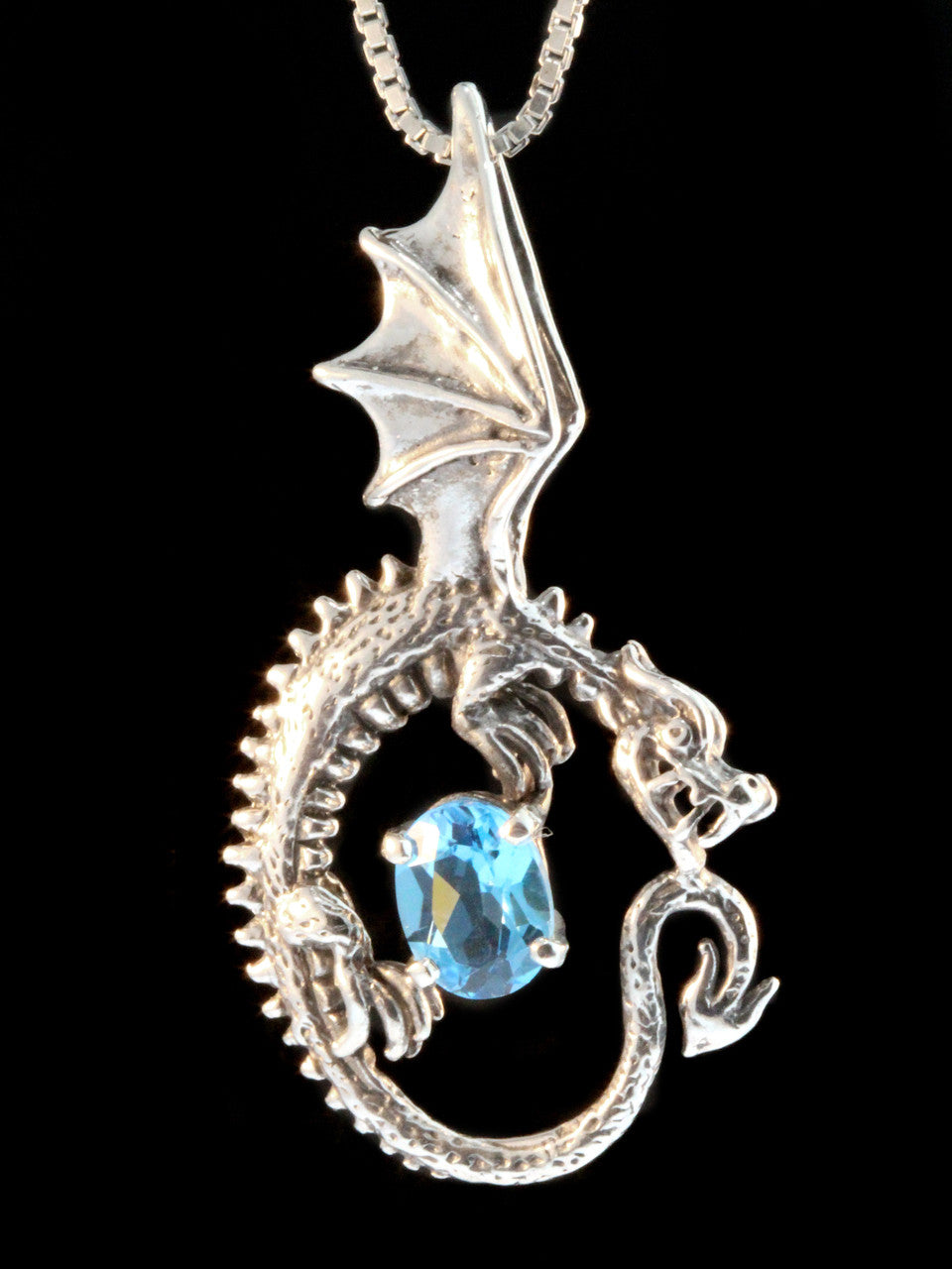 Oracle Dragon with Blue Topaz - Silver