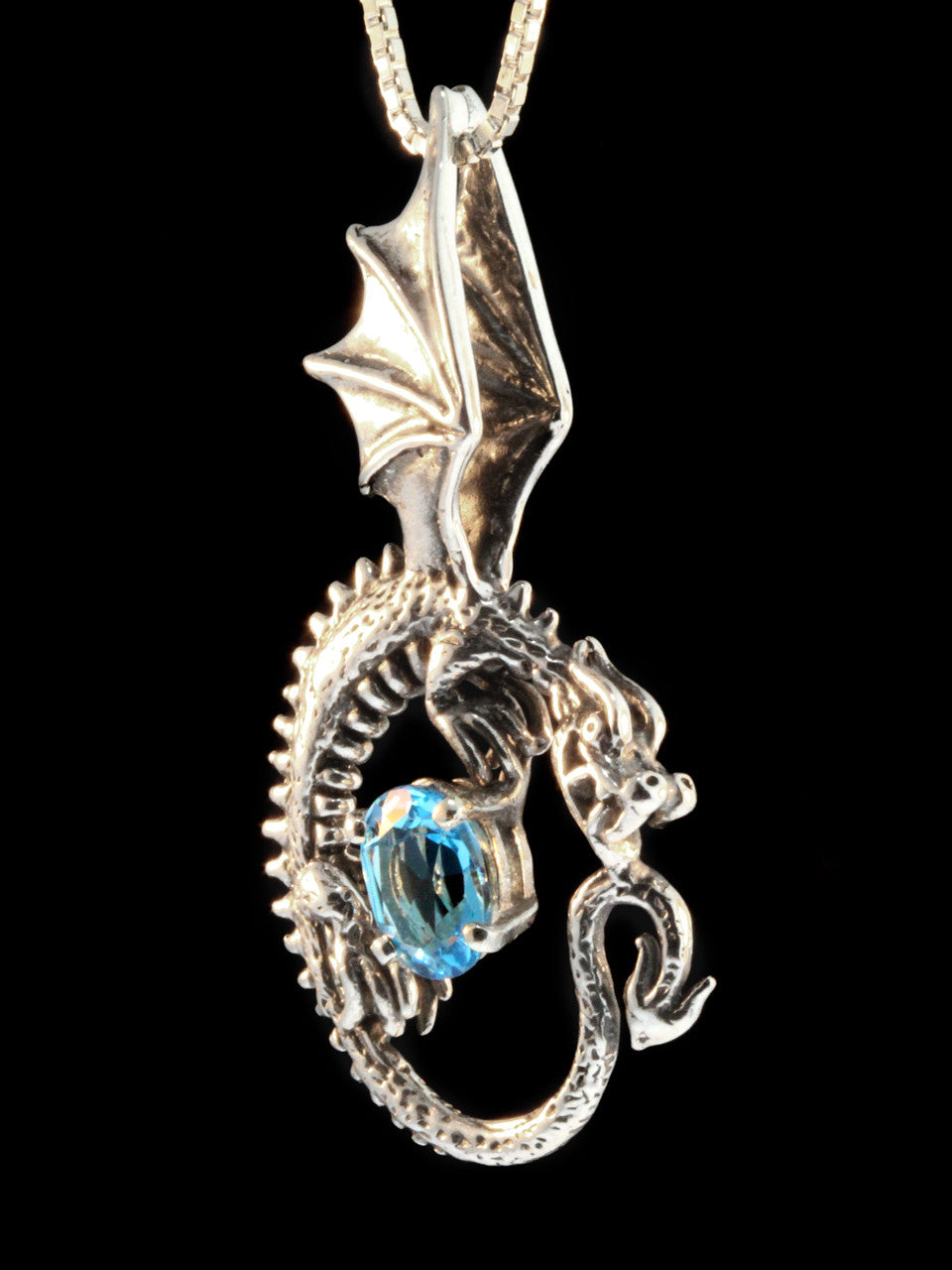Oracle Dragon with Blue Topaz - Silver