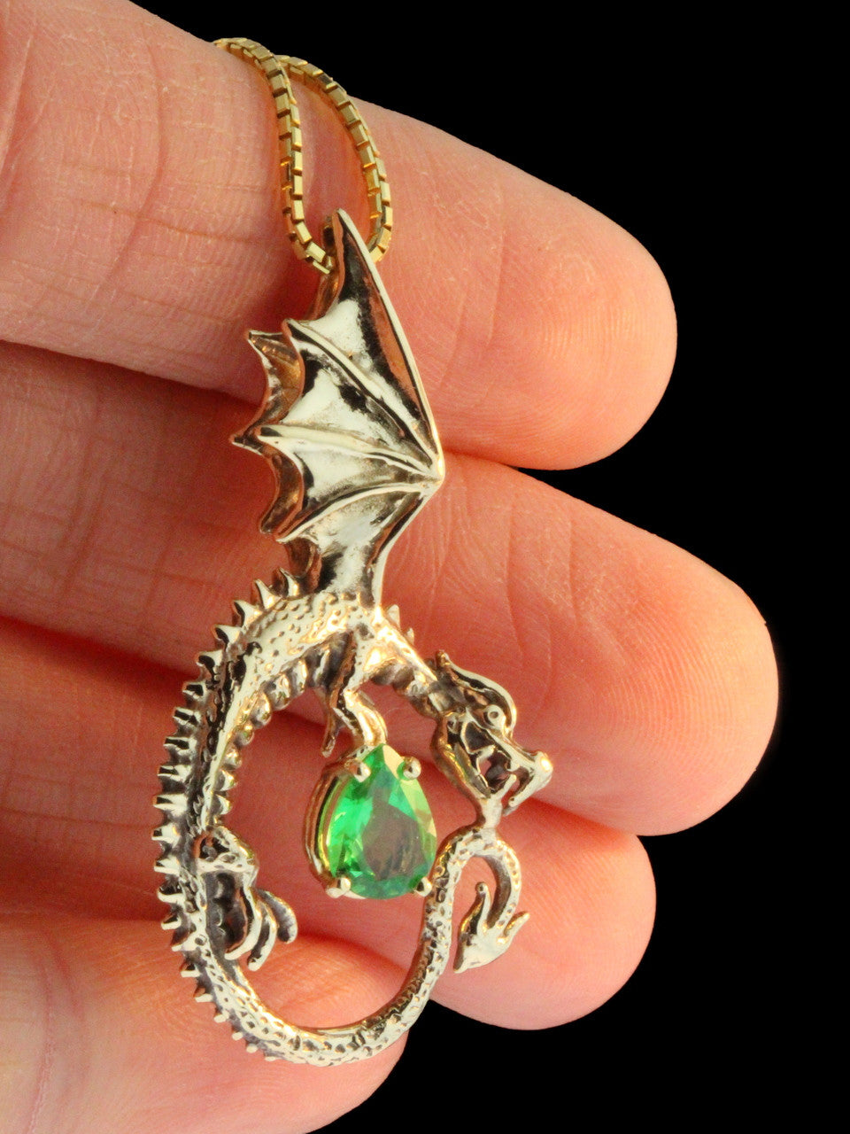 Oracle Dragon Pendant with Tsavorite - Solid 14k Gold