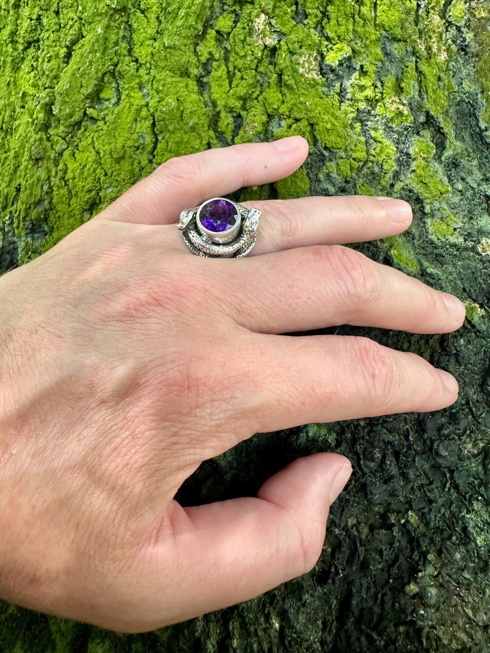 Oracle Snake Ring with Faceted Amethyst